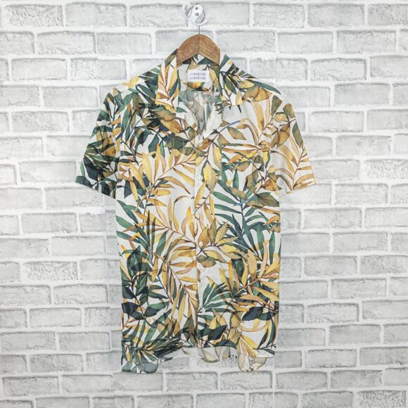 LIBERTINE Men's Floral Print Short Sleeve Button down shirt green white sz S - Picture 1 of 6